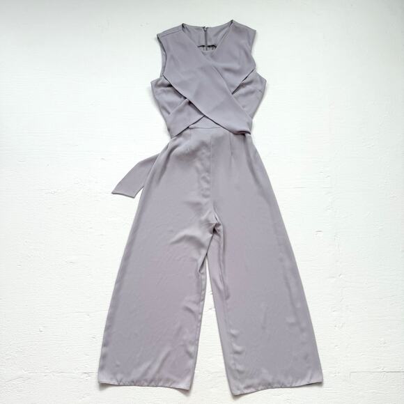 ASOS Gray Wide Leg Jumpsuit Tie Back Crisscross Front, Size 2 - Picture 1 of 7